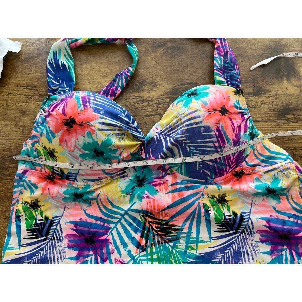 Collections By Catalina Womens L (12-14) Floral Palm Print Colorful Swim Top - Picture 2 of 5